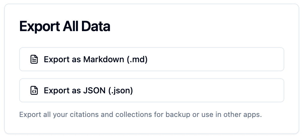 Export des données en Markdown/JSON