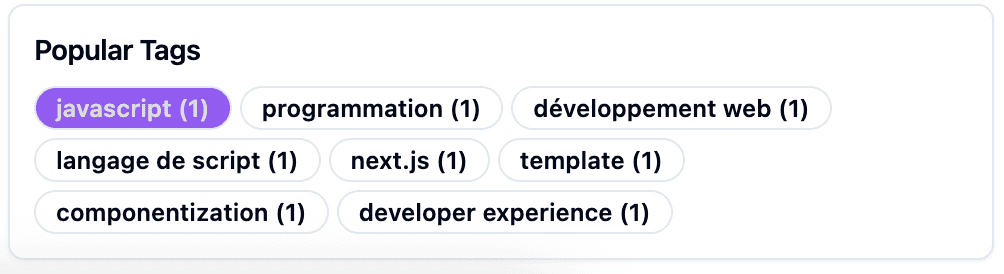 Interface montrant les tags automatiques